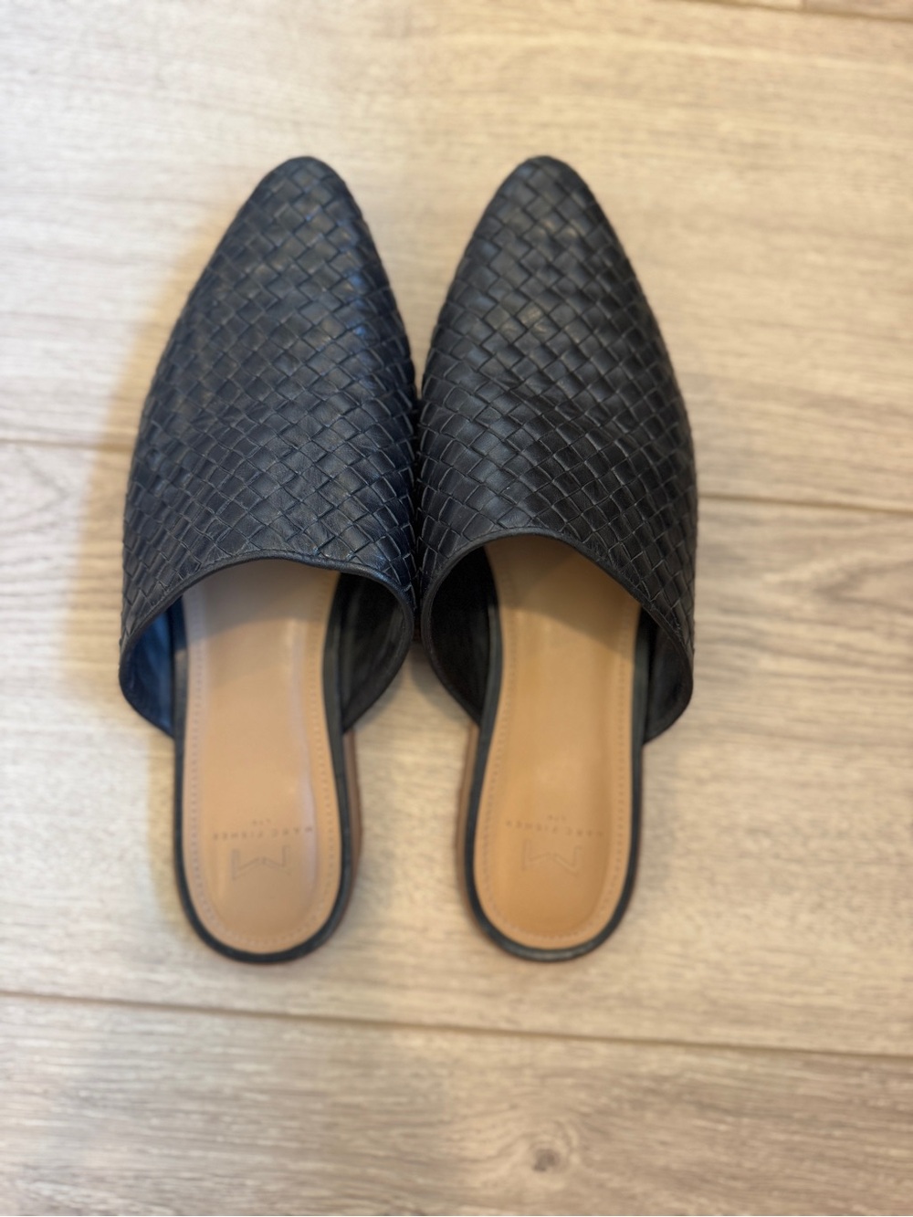 Marc Fisher Black Woven Leather Mule Slides